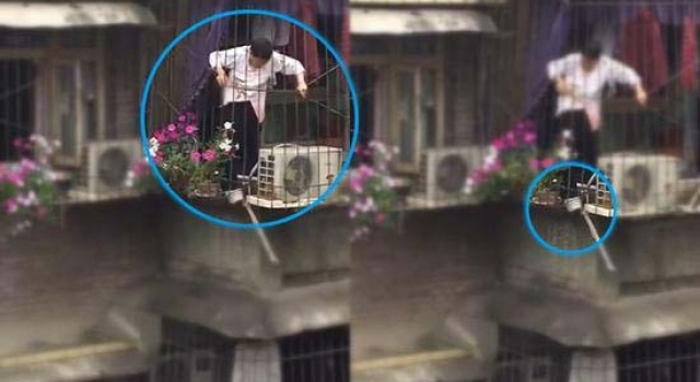 八旬老太为看热闹爬上防盗网 险些摔落自己成“热闹”