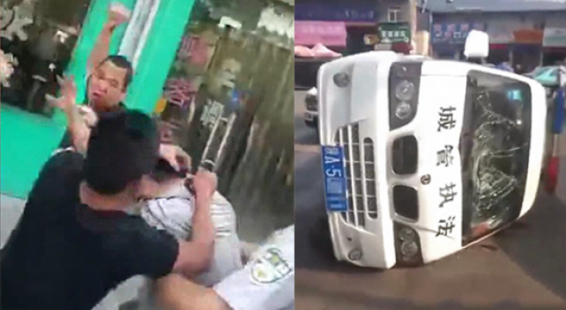 西瓜摊主占主道经营城管查处 抗拒执法还掀翻执法车