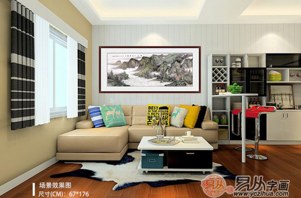 沙发背景墙装饰画 山水画装饰客厅美观有格调