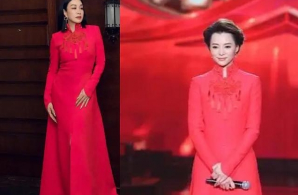 49岁钟丽缇撞衫董卿！长裙丝袜气质佳，不输董卿端庄