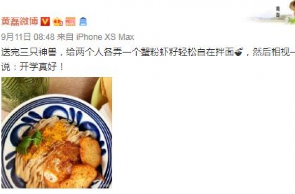 黄磊送三孩子上学后与老婆孙莉过二人世界，吃拌面相视对笑超幸福