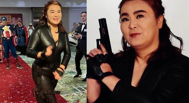 陈玉珍穿紧身黑皮衣扮“黑寡妇”，支持者赞辣妹